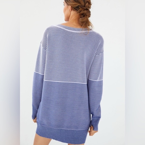 ANTHROPOLOGIE Daily Practice SM White Blue Striped SOFT Knit Sweater Dress Tunic - Picture 3 of 12